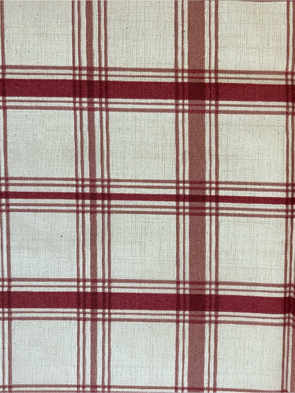 2+ Yards Vintage Waverly Country Pantry Plaid Fabric Cream Red Cotton 57” x 80”